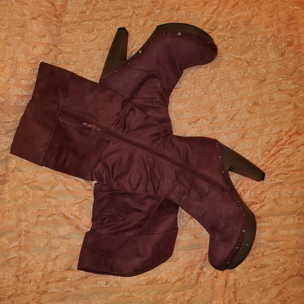 Burgundy knee high boots